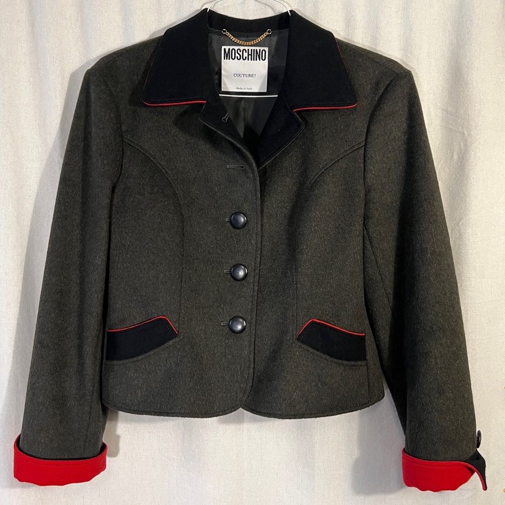 Vintage Moschino Couture! Olive Wool Blazer 46/12